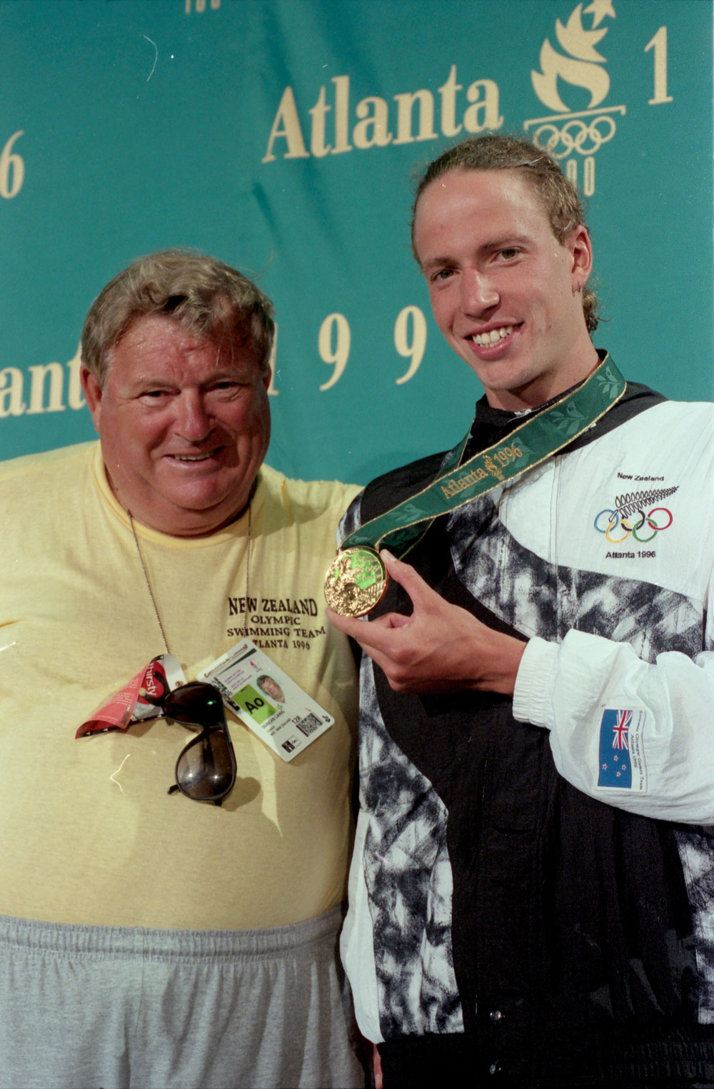 Gold medal winning swimmer Danyon Loader (right) with his coach Duncan Laing