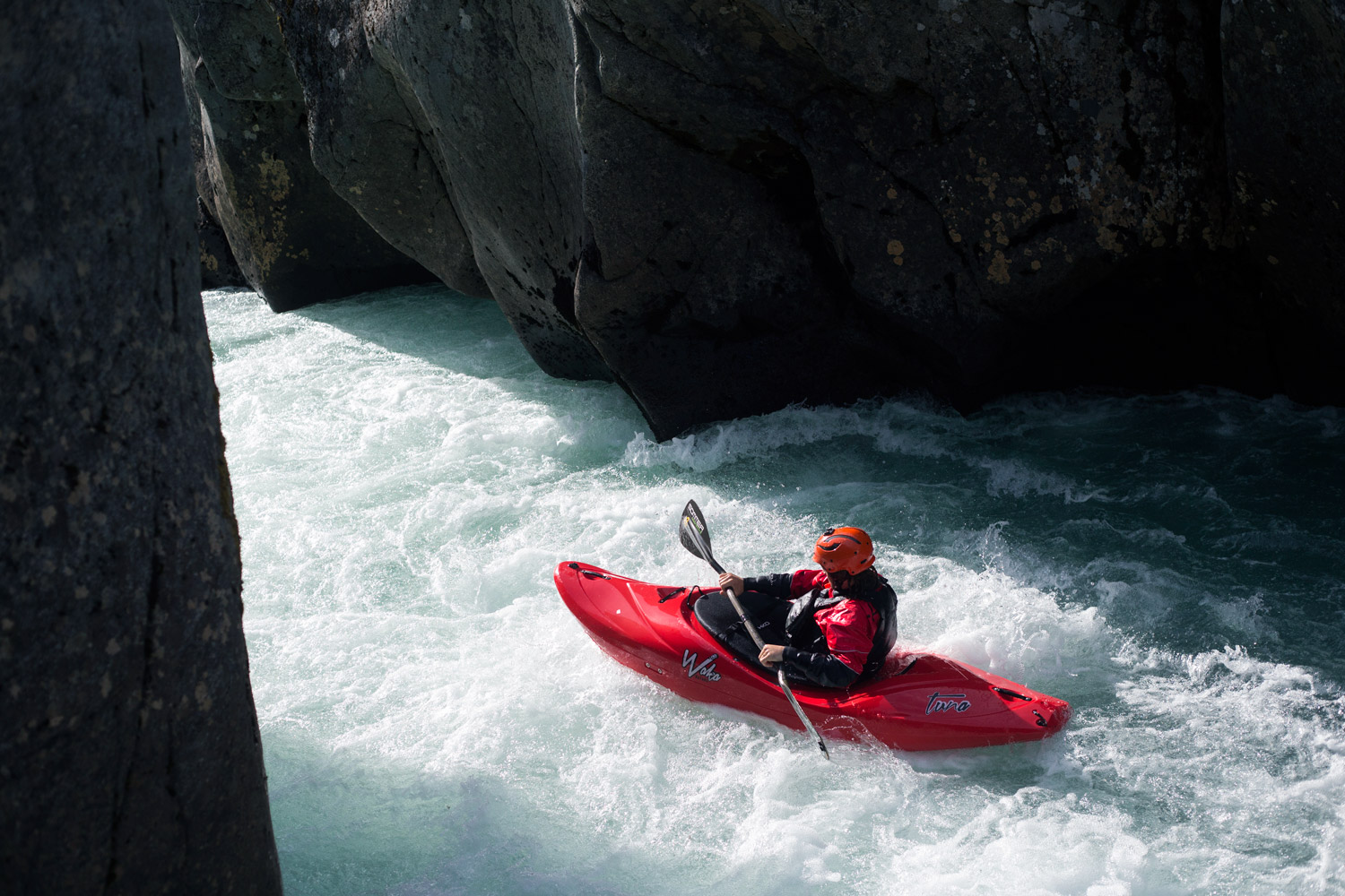 Ryan paddles towards the take out point of the Cheakamus River in Canada's British Columbia.