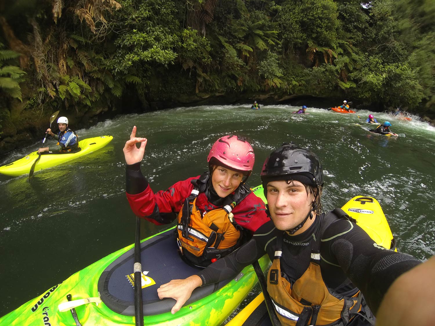 Ryan and Louise paddling the Kaituna River.